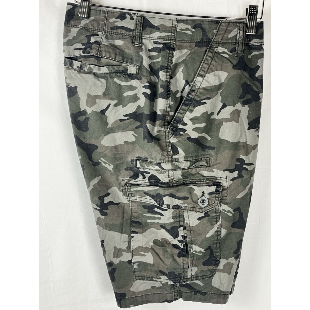 Iron Flex Cargo Shorts Mens 34 Green Camo Stretch Utility Multi Pocket Cotton
